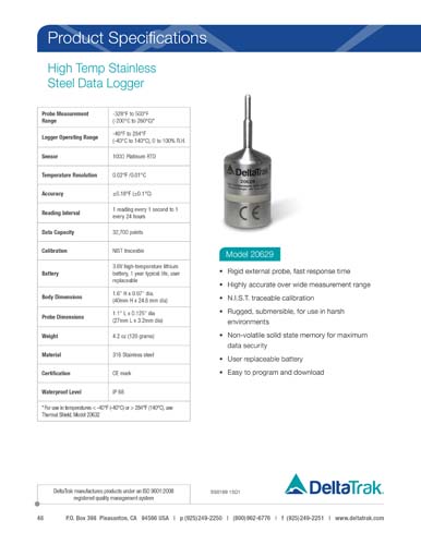 Download High Temp Stainless Steel Data Logger Spec Sheet