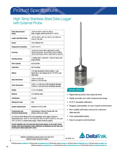 Download High Temp Stainless Steel Data Logger with External Probe Spec Sheet