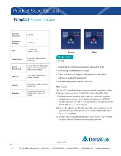 Download TempDot Freeze Indicator Spec Sheet