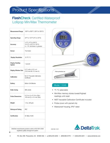 FlashCheck® Reduced Needle Tip Probe Thermometer (DeltaTRAK 11089)