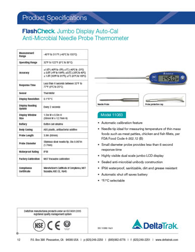 FlashCheck® Jumbo Display Auto-Cal Anti-Microbial Needle Tip Thermometer,  Model 11083 - DeltaTrak South Africa