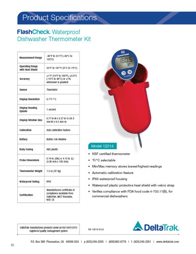 FlashCheck® Waterproof Dishwasher Thermometer Kit, Model 12214