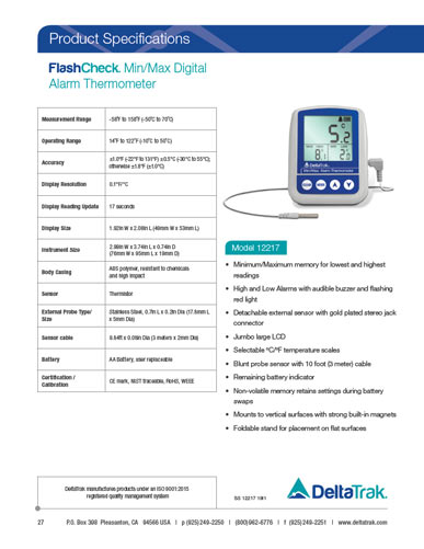 FlashCheck® Certified Min/Max ULT Thermometer, Model 12240 - DeltaTrak