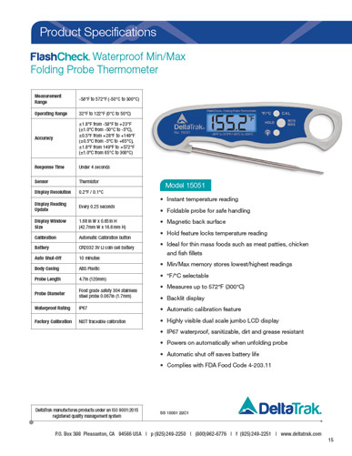 FlashCheck® Waterproof Min-Max Folding Probe Thermometer, Model 15051 -  DeltaTrak